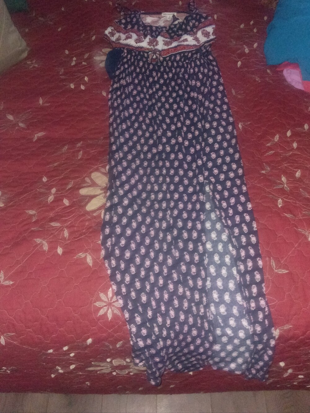 American Eagle Outfitters Navy Blue, Red , White , Maxi Dress